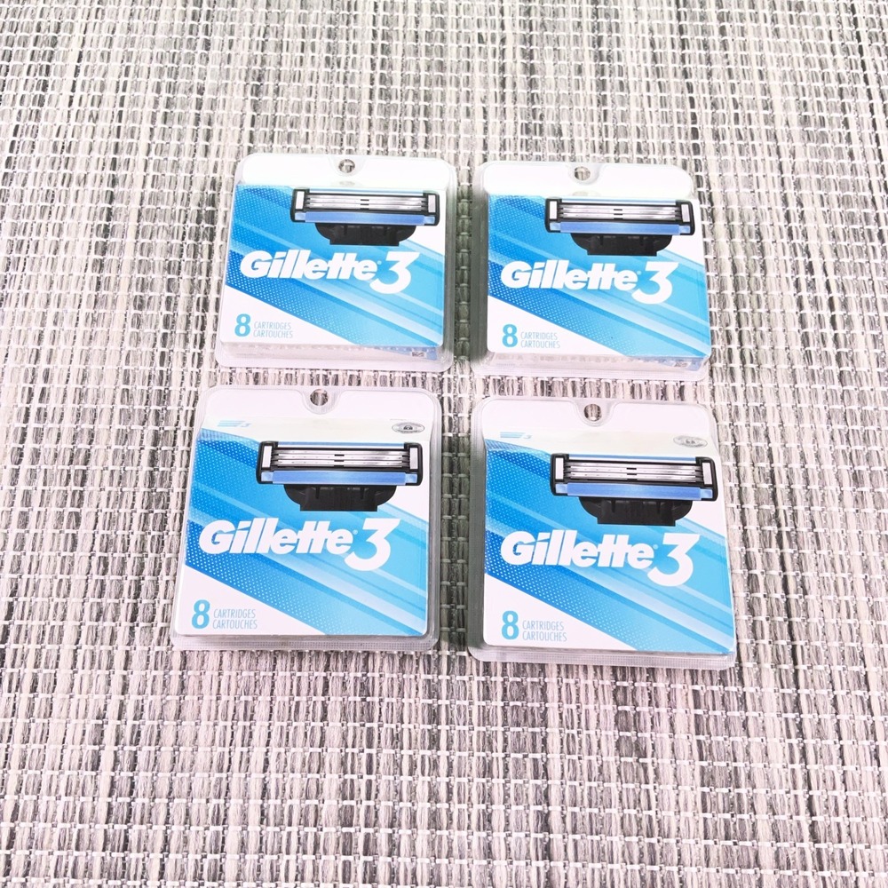 4 Pack NEW Gillette 3 Razor Blade Refill Pack 32 Cartridges New
